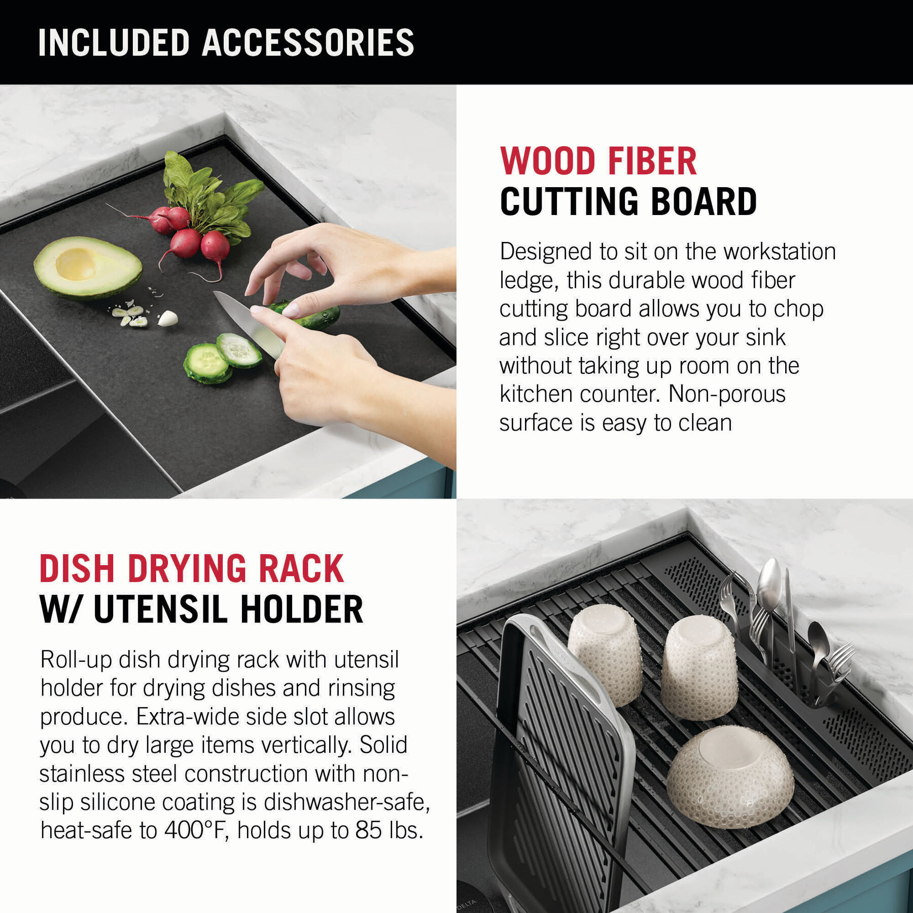 27&rdquo; Undermount 16 Gauge Workstation Kitchen Sink Single Bowl with WorkFlow&trade; Ledge and Accessories